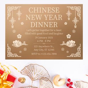 Elegantes Bronze-Chinesisches Neujahrsdinner Einladung