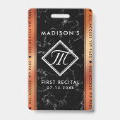 Elegantes Bronze Foil Black Marble VIP Event Ausweis (Back)