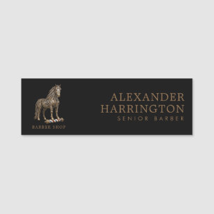Elegantes Bronze-Mustang-Friseurstudio-Logo-Person Namensschild