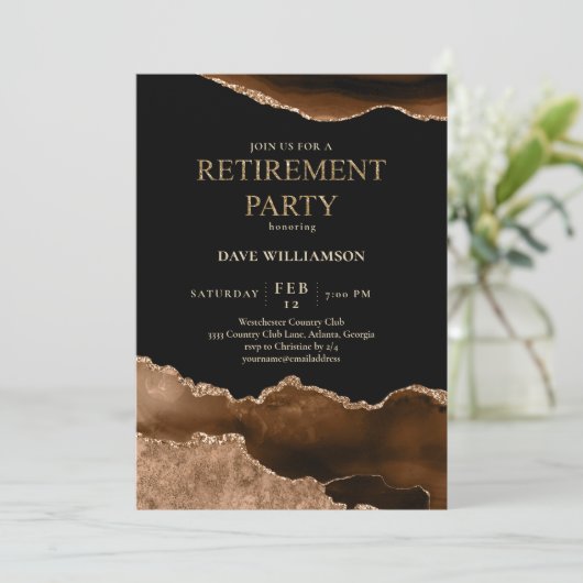 Elegantes Brown Agate Gemstone Retirement Party Einladung (Stehend Vorderseite)