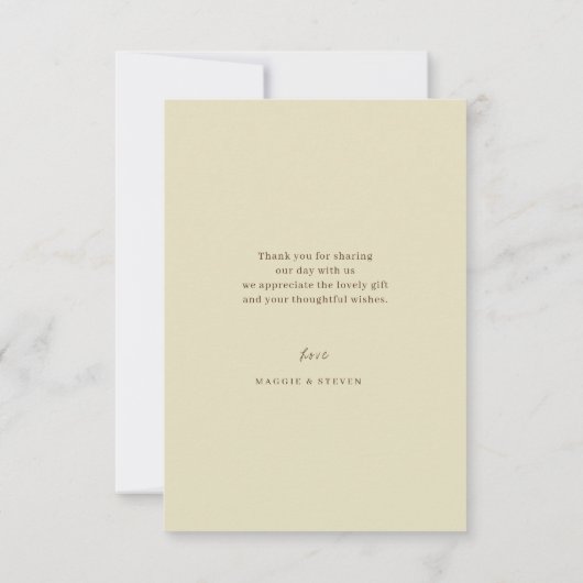 Elegantes Brown and Gold Overlay Script Hochzeit Dankeskarte (Rückseite)