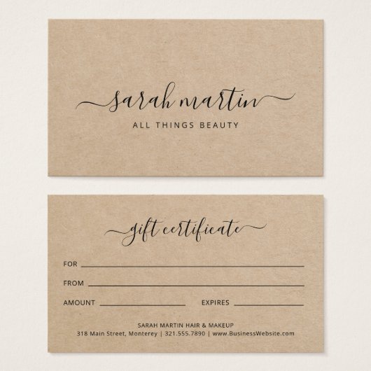 Elegantes Brown Beauty Salon Geschenkgutschein (Vorne & Hinten)