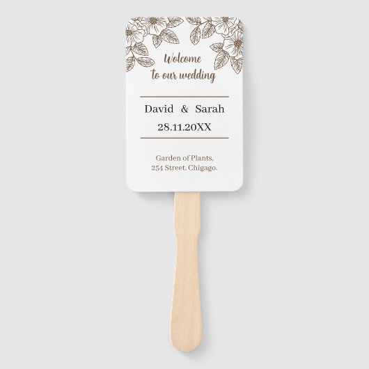 Elegantes Brown Blume Personalisiert Hochzeitsprog Fächer (Vorderseite)