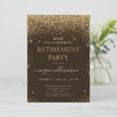 Elegantes Brown Gold Glitzer Retirement Party Einladung (Stehend Vorderseite)