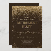Elegantes Brown Gold Glitzer Retirement Party Einladung (Vorne/Hinten)