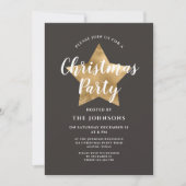 Elegantes Brown Gold Star Weihnachts-Party Einladung (Vorderseite)