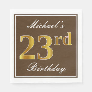 Elegantes Brown, Imitat-Gold23. Geburtstag + Name Serviette