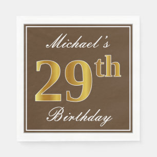 Elegantes Brown, Imitat-Gold29. Geburtstag + Name Serviette