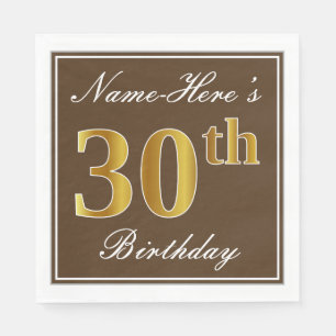 Elegantes Brown, Imitat-Gold30. Geburtstag + Name Serviette
