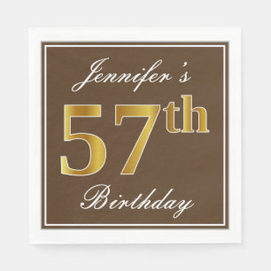 Elegantes Brown, Imitat-Gold57. Geburtstag + Name Serviette