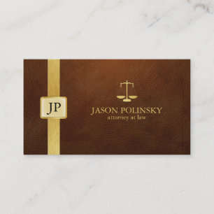 Elegantes Brown-Leder und Goldrechtsanwalt am Visitenkarte