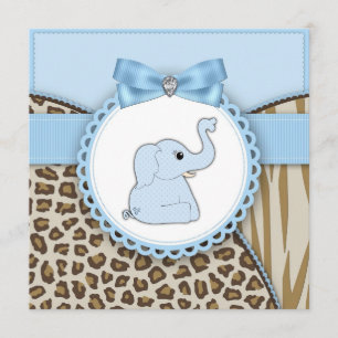 Elegantes Brown und blaue Elefant-Babyparty Einladung