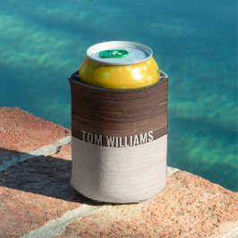 Elegantes Brown Wood Texture Modern Style Monogram Dosenkühler