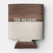 Elegantes Brown Wood Texture Modern Style Monogram Dosenkühler (Vorderseite)