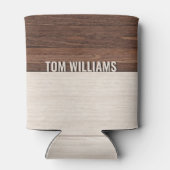 Elegantes Brown Wood Texture Modern Style Monogram Dosenkühler (Rückseite)