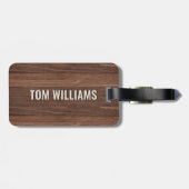Elegantes Brown Wood Texture Modern Style Monogram Gepäckanhänger (Rückseite horizontal)
