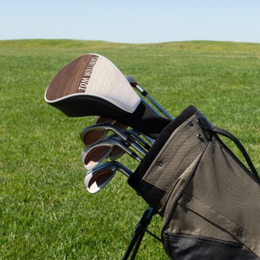 Elegantes Brown Wood Texture Modern Style Monogram Golf Headcover (In SItu)