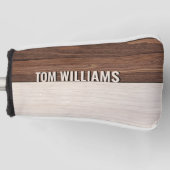 Elegantes Brown Wood Texture Modern Style Monogram Golf Headcover (Vorderseite)