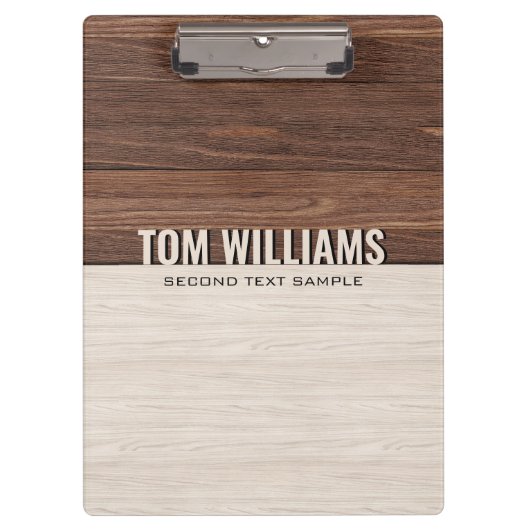 Elegantes Brown Wood Texture Modern Style Monogram Klemmbrett (Vorderseite)