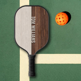 Elegantes Brown Wood Texture Modern Style Monogram Pickleball Schläger