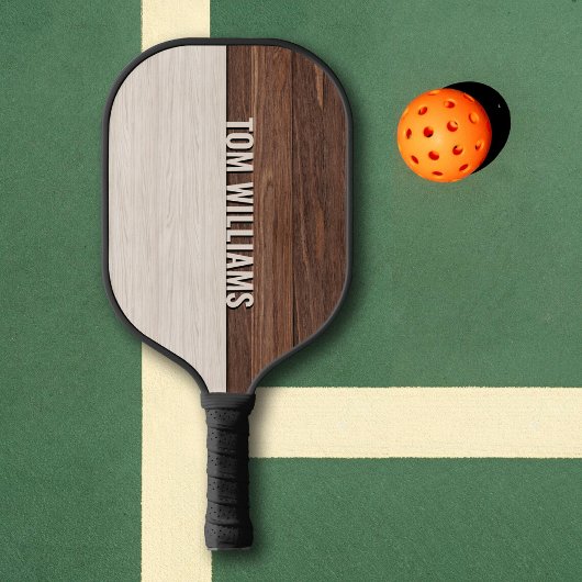 Elegantes Brown Wood Texture Modern Style Monogram Pickleball Schläger