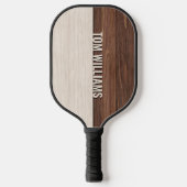Elegantes Brown Wood Texture Modern Style Monogram Pickleball Schläger (Vorderseite)