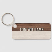 Elegantes Brown Wood Texture Modern Style Monogram Schlüsselanhänger (Rückseite)