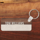 Elegantes Brown Wood Texture Modern Style Monogram Schlüsselanhänger (Vorderseite)