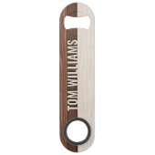 Elegantes Brown Wood Texture Modern Style Monogram Speed Flaschenöffner (Rückseite)