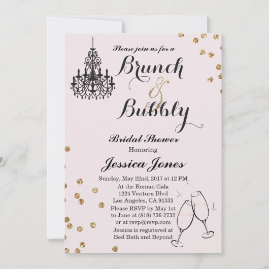Elegantes Brunch & Bubbly Bridal Dusche Einladung (Vorderseite)