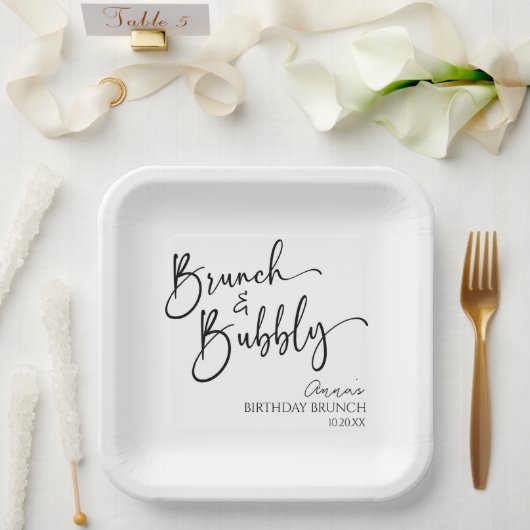 Elegantes Brunch und Bubbly Birthday Brunch Party Pappteller (Hochzeit)