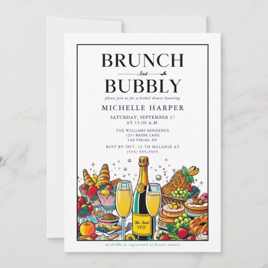 Elegantes Brunch und Bubbly Brautparty Einladung (Vorderseite)