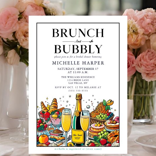 Elegantes Brunch und Bubbly Brautparty Einladung