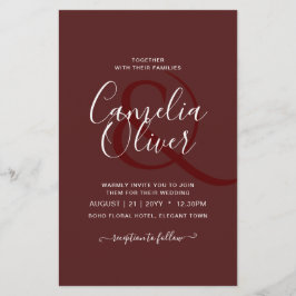 Elegantes BUDGET Burgund Monochrome Hochzeit Einfa Flyer