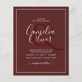 Elegantes BUDGET Burgund Monochrome Hochzeit Einfa Flyer