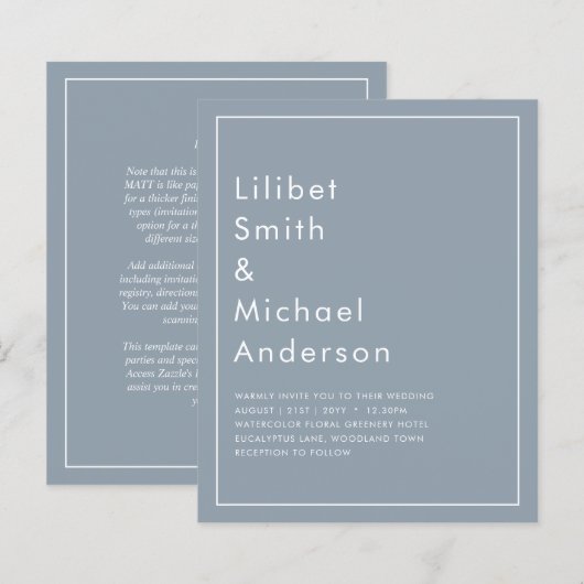 Elegantes Budget Dusty Blue Monochrome Hochzeit (Vorne/Hinten)