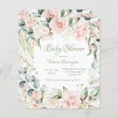 Elegantes Budget Floral Watercolor Baby Einladung (Vorne/Hinten)