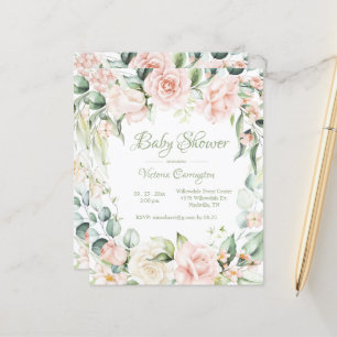 Elegantes Budget Floral Watercolor Baby Einladung