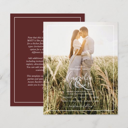 Elegantes Budget FOTO Overlay Burgundy Wedding Chi (Vorne/Hinten)