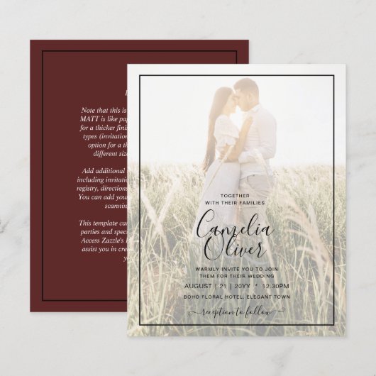 Elegantes Budget FOTO Overlay Burgundy Wedding Chi (Vorne/Hinten)