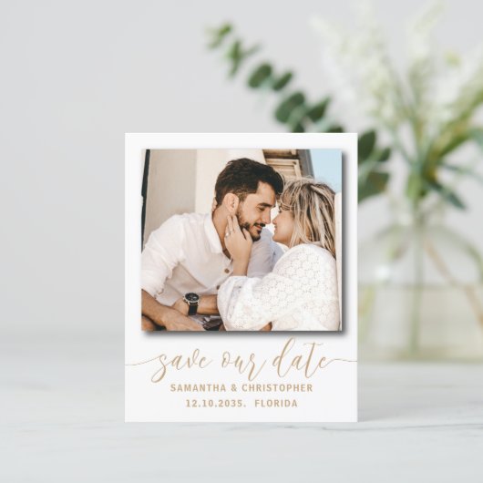 Elegantes Budget Foto Rette unsere Einladung (Stehend Vorderseite)