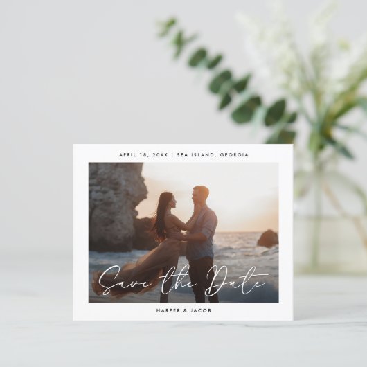 Elegantes Budget Foto Save the Date (Stehend Vorderseite)