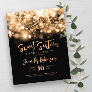 Elegantes Budget Gold Sparkle Sweet 16 Einladung Flyer