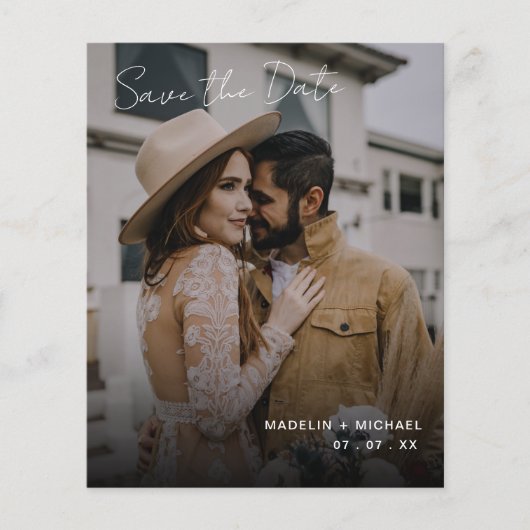 Elegantes Budget Hochzeit Speichern Sie das Date Q Flyer (Vorne)