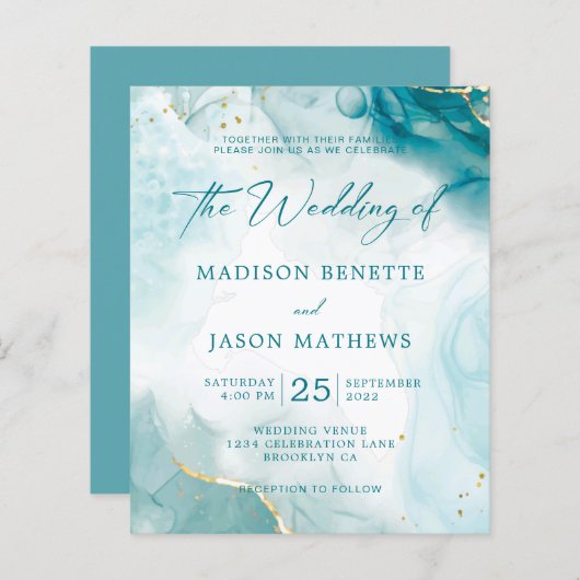 Elegantes BUDGET Ocean Aquamarin Blue Gold Wedding (Vorne/Hinten)