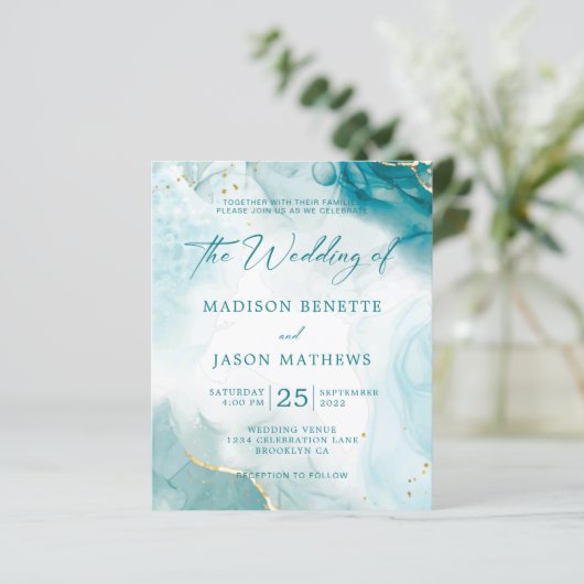 Elegantes BUDGET Ocean Aquamarin Blue Gold Wedding (Stehend Vorderseite)