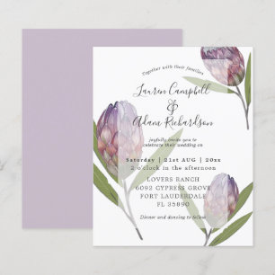 Elegantes Budget Protea Lila Hochzeit Einladung