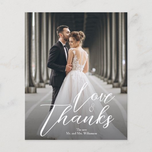 Elegantes Budget Script Wedding Foto Vielen Dank Flyer (Vorne)