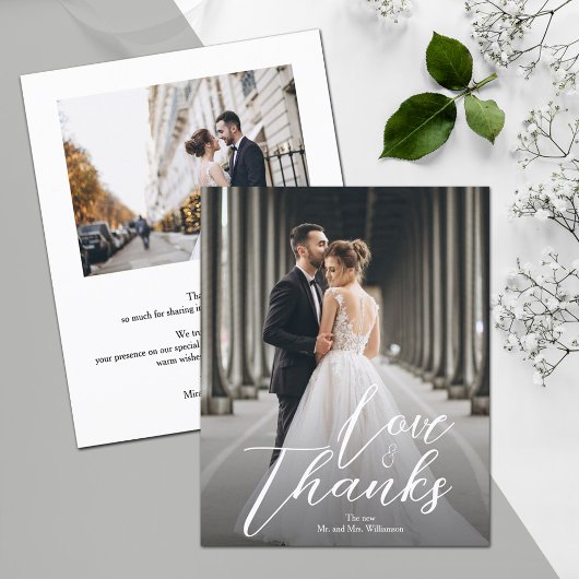 Elegantes Budget Script Wedding Foto Vielen Dank Flyer