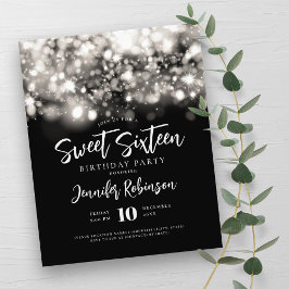Elegantes Budget Silver Sparkle Sweet 16 Einladung Flyer